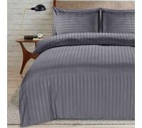 Casabella Satin Stripe Duvet Cover Sets, Luxurious Double Grey Bedding with Satin Stripes, Double Duvet Cover Set, Hotel Quality Duvet Set & Pillowcases, Grey Sateen Stripe Duvet Cover