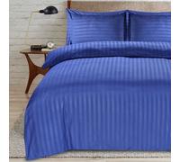 Casabella Satin Stripe Duvet Cover Sets - Luxurious Double Navy Bedding with Satin Stripes, Hotel Quality Double Duvet Set & Pillowcases