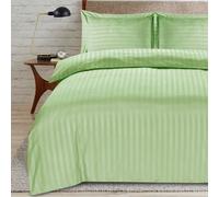 Casabella Satin Stripe Duvet Cover Sets, Luxurious Double Sage Bedding with Satin Stripes,Double Duvet Cover Set,Hotel Quality Double Duvet Set & Pillowcases, Sage Satin Stripe Double Duvet Cover