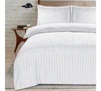 Casabella Satin Stripe Duvet Cover Sets - Luxurious Double White Bedding with Satin Stripes, Hotel Quality Double Duvet Set & Pillowcases