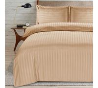 Casabella Satin Stripe Duvet Cover Sets -Luxurious King Beige Bedding with Stripes, King size Duvet Cover Sets, Hotel Quality King Size Duvet & Pillowcases, Beige Satin Stripe Duvet King Size