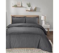 Casabella Satin Stripe Duvet Cover Sets - Luxurious Double Grey Bedding with Satin Stripes, Hotel Quality Double Duvet Set & Pillowcases