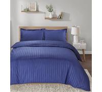 Casabella Satin Stripe Duvet Cover Sets - Luxurious Double Navy Bedding with Satin Stripes, Hotel Quality Double Duvet Set & Pillowcases