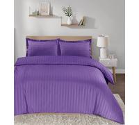 Casabella Satin Stripe Duvet Cover Sets - Luxurious Double Purple Bedding with Satin Stripes, Hotel Quality Double Duvet Set & Pillowcases