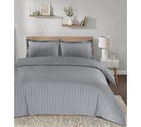 Casabella Satin Stripe Duvet Cover Sets - Luxurious Double Silver Bedding with Satin Stripes, Hotel Quality Double Duvet Set & Pillowcases,