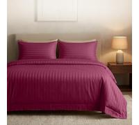 Casabella Satin Stripe Duvet Cover Sets -Luxurious King Bedding with Satin Stripes, King size Duvet Cover Sets, Hotel Quality King Size Duvet & Pillowcases, Burgundy Satin Stripe Duvet King Size