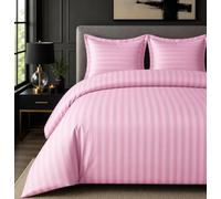Casabella Satin Stripe Duvet Cover Sets-Luxurious King Pink Bedding with Stripes,Kingsize Duvet Cover Sets, Hotel Quality King Size Duvet & Pillowcases, Pink Satin Stripe Duvet King Size