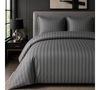 satin stripe single grey duvet - Grey