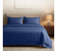 Casabella Satin Stripe Duvet Cover Sets, Luxurious Single Navy Bedding with Stripes,Single Duvet Cover Set,Hotel Quality Single Duvet Set & Pillowcases,Navy Satin Stripe Single Bedding Sets