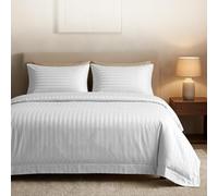 satin stripe single white duvet - White