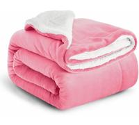 Casabella Sherpa Fleece Blanket - Blankets and Throws for Sofa Bed - Thick Warm Throw Blanket for Double Bed - Soft Fluffy Bedding, Travel Accessories - Double, Blush Pink, 150x200cm