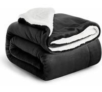 Casabella Sherpa Fleece Blanket - Blankets and Throws for Sofa Bed - Thick Warm Throw Blanket for Double Bed - Soft Fluffy Bedding, Travel Accessories - Double, Black, 150x200cm