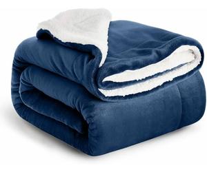 Casabella Sherpa Fleece Blanket - Blankets and Throws for Sofa Bed - Thick Warm Throw Blanket for Double Bed - Soft Fluffy Bedding, Travel Accessories - Double, Navy, 150x200cm