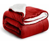 Casabella Sherpa Fleece Blanket - Blankets and Throws for Sofa Bed - Thick Warm Throw Blanket for Queen Bed - Soft Fluffy Bedding, Travel Accessories - Queen, Burgundy, 200X220cm
