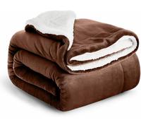 Casabella Sherpa Fleece Blanket - Blankets and Throws for Sofa Bed - Thick Warm Throw Blanket for Queen Bed - Soft Fluffy Bedding, Travel Accessories - Queen, Brown, 200X220cm
