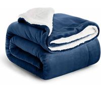 Casabella Sherpa Fleece Blanket - Blankets and Throws for Sofa Bed - Thick Warm Throw Blanket for Queen Bed - Soft Fluffy Bedding, Travel Accessories - Queen, Navy, 200X220cm