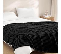 Casabella Throw Blanket - Ribbed Fleece Blanket - Soft Fluffy, Warm & Cosy Sofa Throw - Large Fleece Blanket for Sofa Bed, Couch, Bedding - King Size 200x240 - Black