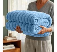 Casabella Throw Blanket - Ribbed Fleece Blanket - Soft Fluffy, Warm & Cosy Sofa Throw - Large Fleece Blanket for Sofa Bed, Couch, Bedding - King Size 200x240 - Denim Blue
