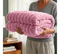 Casabella Throw Blanket - Ribbed Fleece Blanket - Soft Fluffy, Warm & Cosy Sofa Throw - Large Fleece Blanket for Sofa Bed, Couch, Bedding - King Size 200x240 - Blush Pink