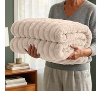 Casabella Throw Blanket - Ribbed Fleece Blanket - Soft Fluffy, Warm & Cosy Sofa Throw - Large Fleece Blanket for Sofa Bed, Couch, Bedding - King Size 200x240 - Cream
