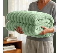 Casabella Throw Blanket - Ribbed Fleece Blanket - Soft Fluffy, Warm & Cosy Sofa Throw - Large Fleece Blanket for Sofa Bed, Couch, Bedding - King Size 200x240 - Green