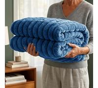 Casabella Throw Blanket - Ribbed Fleece Blanket - Soft Fluffy, Warm & Cosy Sofa Throw - Large Fleece Blanket for Sofa Bed, Couch, Bedding - King Size 200x240 - Denim Blue