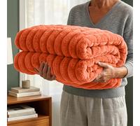 Casabella Throw Blanket - Ribbed Fleece Blanket - Soft Fluffy, Warm & Cosy Sofa Throw - Large Fleece Blanket for Sofa Bed, Couch, Bedding - King Size 200x240 - Rust