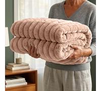Casabella Throw Blanket - Ribbed Fleece Blanket - Soft Fluffy, Warm & Cosy Sofa Throw - Large Fleece Blanket for Sofa Bed, Couch, Bedding - King Size 200x240 - Mink