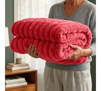 Casabella Throw Blanket - Ribbed Fleece Blanket - Soft Fluffy, Warm & Cosy Sofa Throw - Large Fleece Blanket for Sofa Bed, Couch, Bedding - King Size 200x240 - Red