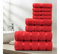 Casabella Towels Set - 8 Pc Towels for Bathroom - Bath Towel Set 100% Cotton - 2 Bath Towels, 2 Hand Towels, 4 Face cloth - Quick Dry Hotel Quality Bathroom Towels Bale Set Red