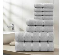 Casabella Towels Set - 8 Pc Towels for Bathroom - Bath Towel Set 100% Cotton - 2 Bath Towels, 2 Hand Towels, 4 Face cloth - Quick Dry Hotel Quality Bathroom Towels Bale Set Silver