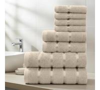 Casabella Towels Set - 8 Pc Towels for Bathroom - Bath Towel Set 100% Cotton - 2 Bath Towels, 2 Hand Towels, 4 Face cloth - Quick Dry Hotel Quality Bathroom Towels Bale Set Beige