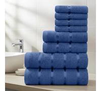 Casabella Towels Set - 8 Pc Towels for Bathroom - Bath Towel Set 100% Cotton - 2 Bath Towels, 2 Hand Towels, 4 Face cloth - Quick Dry Hotel Quality Bathroom Towels Bale Set Navy