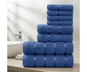 Casabella Towels Set - 8 Pc Towels for Bathroom - Bath Towel Set 100% Cotton - 2 Bath Towels, 2 Hand Towels, 4 Face cloth - Quick Dry Hotel Quality Bathroom Towels Bale Set Navy