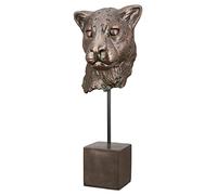 Casablanca Decorative Figure Sculpture Leopard Head on Base XL 3D Animal Head Statue Made of Resin Colour: Bronze Height 46 cm