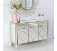 Casablanca Large Sideboard - 125cm - 3 Door - Mirrored - Gold Trim