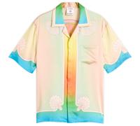 Casablanca Men's Cuban Collar Short Sleeve Patterned Silk Shirt Green