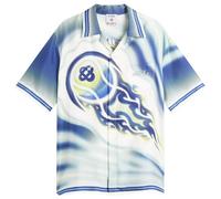 Casablanca Men's Flaming Tennis Ball Cuban Collar Shirt Blue