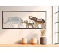 Casablanca modernes Design Wall Relief Savannah, Metal, Elephant Motif, Glossy, Brown/Gold/Grey, 25 x 61 x 2 cm