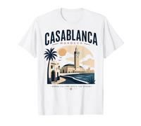 Casablanca Morocco Culture Ocean Sunset Cityscape View Value Graphic T-Shirt, Men, White, S
