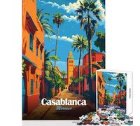 Casablanca, Morocco Street Scene Illustration 1000 Pieces Jigsaws Adults Puzzles Gifts Mindful Soothing Leisure Game Soothing Stress Free Play (50x75cm)