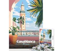 Casablanca Morocco Travel Poster Jigsaw Puzzles for Adults 1000 Pieces Improve Detailed Observation Skills Mindful Relaxing Leisure Game (38x52cm)