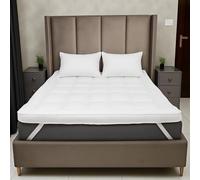 CASABLOOM 10cm Thick Mattress Topper, Hotel Quality Box-Stitched Microfiber Filling Super king Mattress Topper - Machine Washable with Snug-Fit Straps (Superking, 183x200cm)