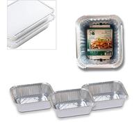 CasaChic Aluminium Rectangular Container with Lid 1 Portion, 3 Pieces - Disposable Food and Cooking Trays (15 x 10 x 5 cm)