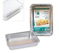 CasaChic Rectangular Aluminium Container with Lid 6 Servings, 1 Piece - Disposable Baking Pan for Food and Desserts (32 x 21 x 5 cm)