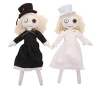 CASACLAUSI 2Pcs Living Dead Dolls Scary Gothic Haunted Doll with Button Eyes Creepy Vintage Porcelain Monster Doll Halloween Decor