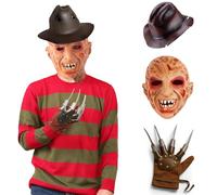CASACLAUSI 3Pcs Freddy Costume Accessories with Glove Scary Killer Zombie Mask Hat for Adults Halloween Outfits Cosplay Props