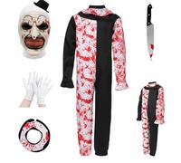 CASACLAUSI Art The Clown Costume Kids with Terrifier Mask Scary Killer Clown Jumpsuit Halloween Cosplay Outfit for Boys Girls