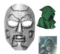 CASACLAUSI Dr Doom Mask with Cloak Super Villain Slayer Helmet Victor Von Doom Latex Carnival Halloween Costume Cosplay Props