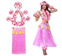 CASACLAUSI Grass Skirt Hawaiian Hula Fancy Dress Set Garlands Bracelet Necklace Headband Anklet Summer Tropical Beach Outfits